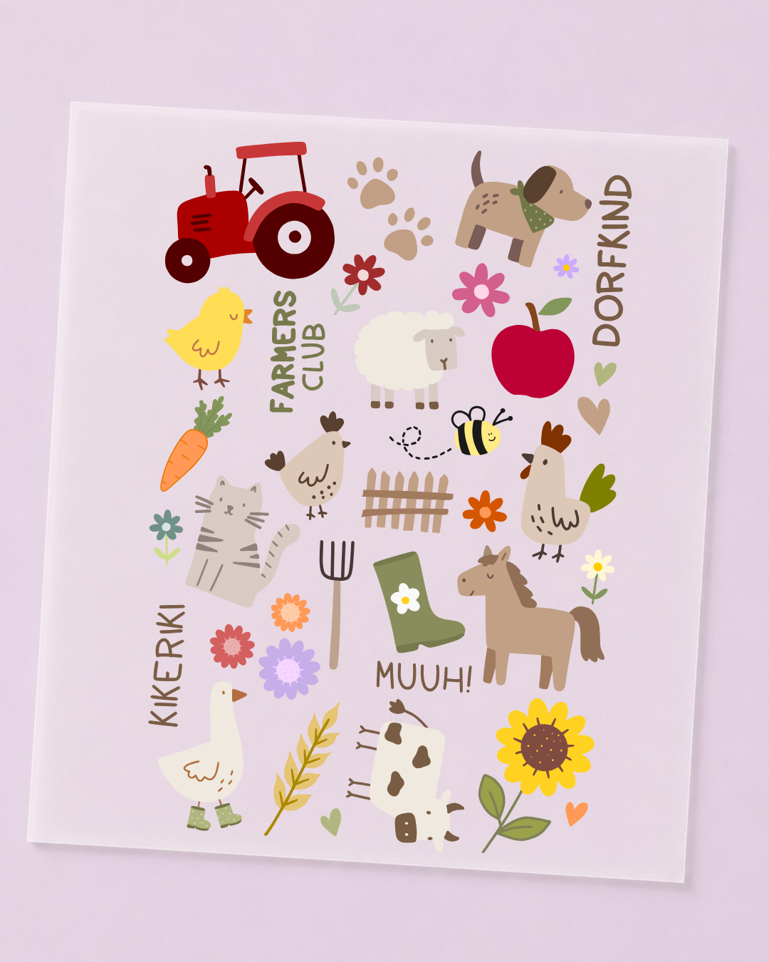 Set - Bügelbild Bauernhof - Traktor, Tiere, Blumen Iron On