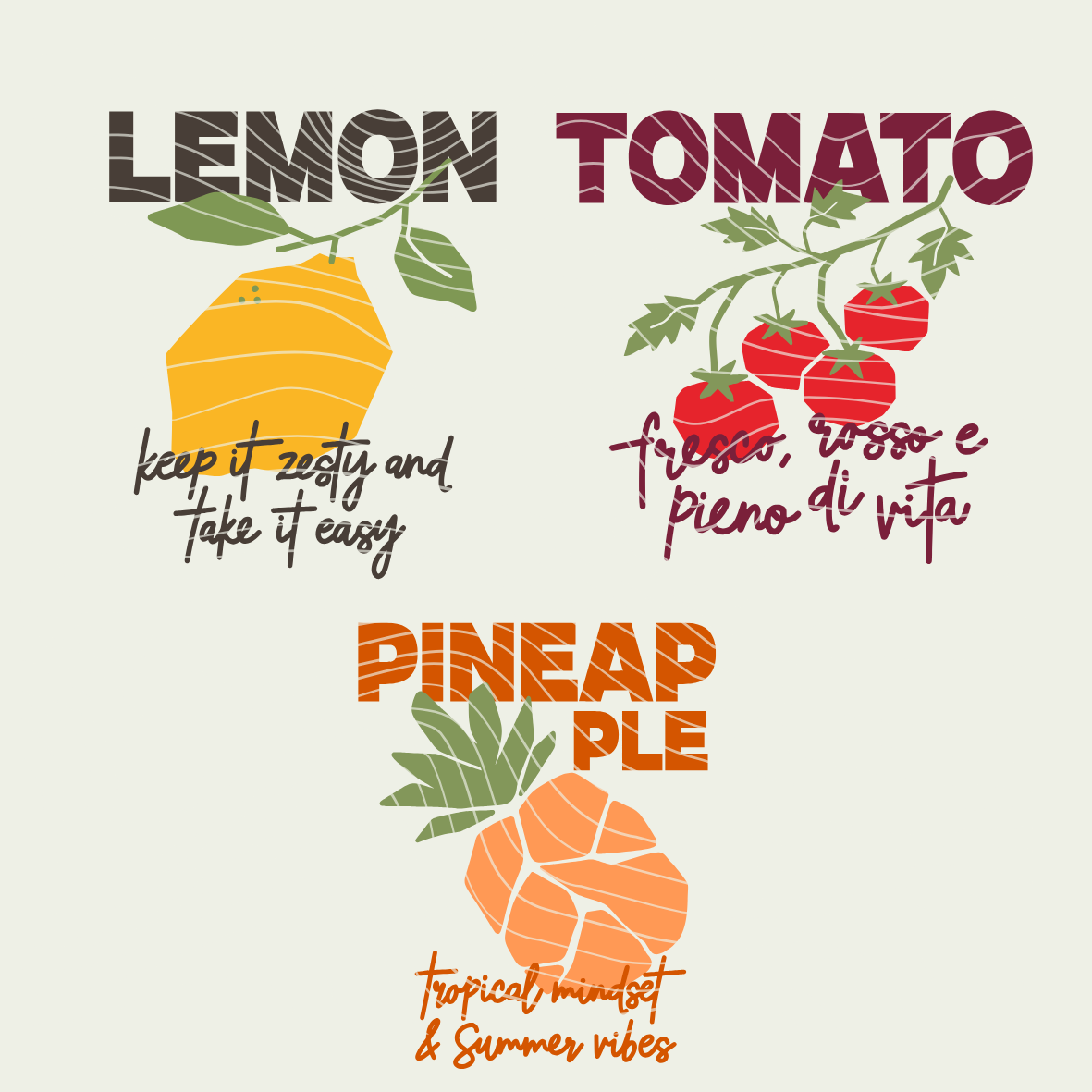 Plotterdatei Bundle Tomate, Anana, Lemon - Obst und Gemüse - PNG DXF PDF SVG