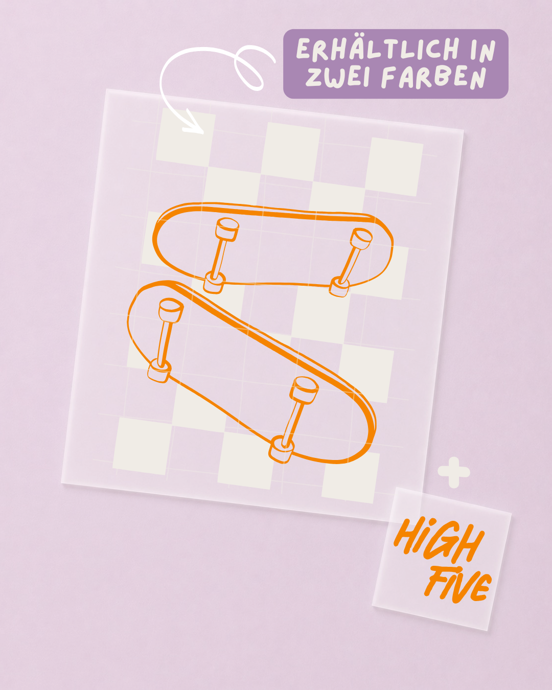Bügelbild Skateboard - Retro Skate, High Five - Iron On