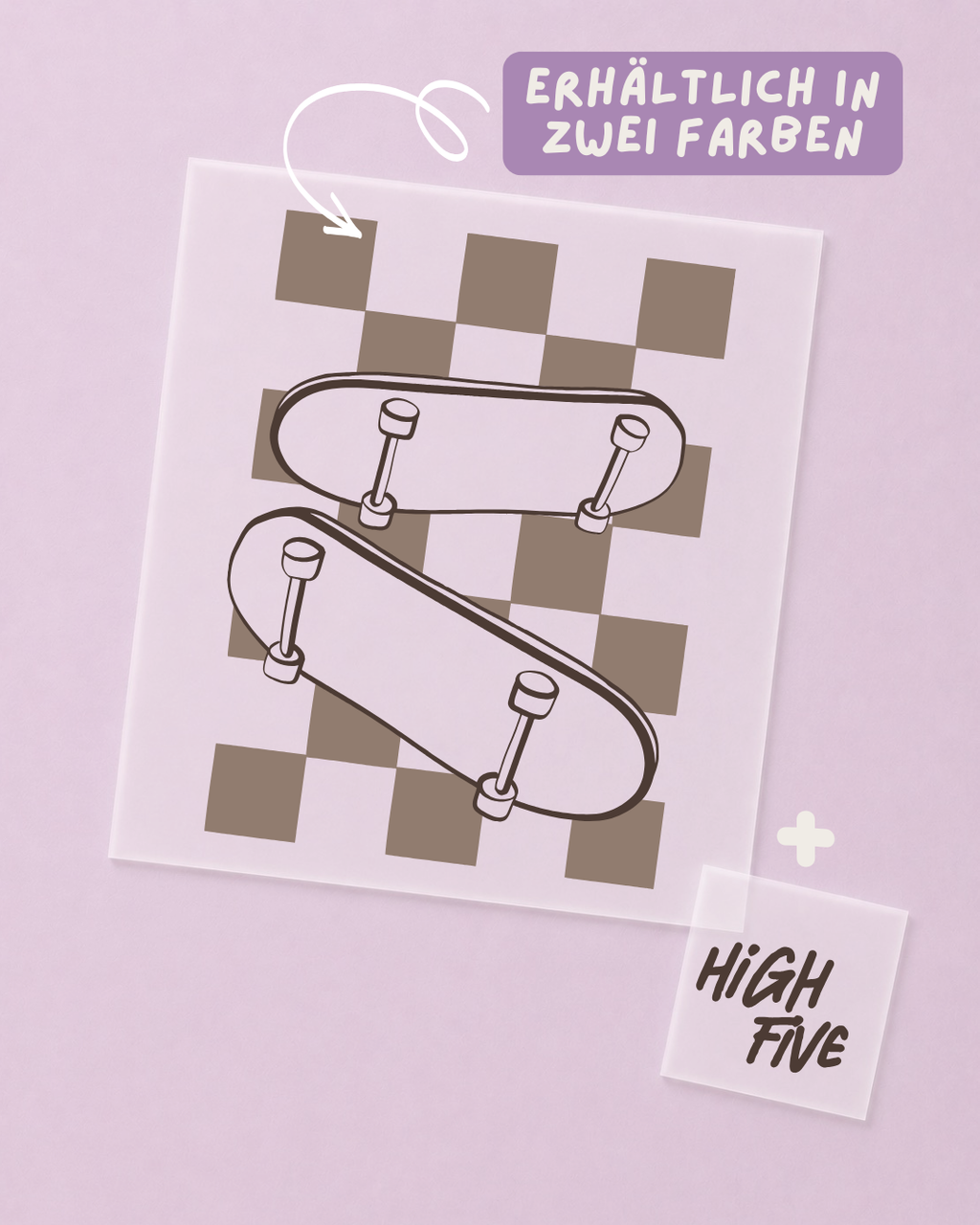 Bügelbild Skateboard - Retro Skate, High Five - Iron On