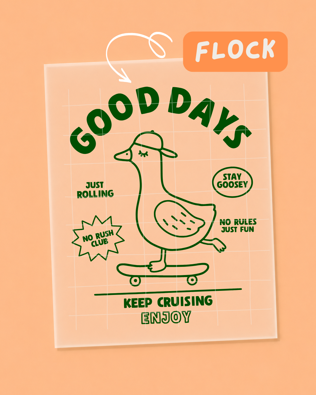FLOCK Bügelbild - Good Days Goose - FLOCK Iron On