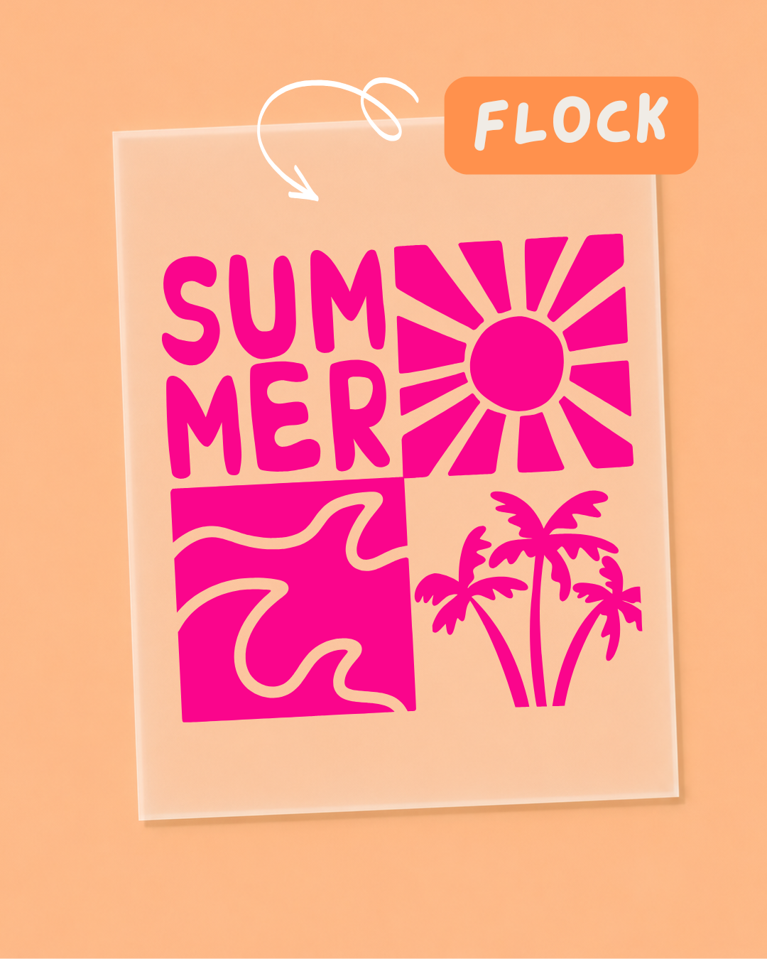 FLOCK - Bügelbild Sommer - Palmen Beach Welle  - FLOCK Iron On